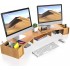 2022 Wood Bamboo Dual Computer Monitor Riser 3 Screen Laptop Stand With Storage Organiser