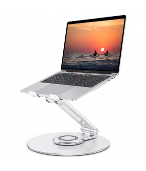 Laptop Stand For Desk Adjustable Height Computer Stand With 360 Rotating Base Ergonomic Laptop Riser For Collaborative Work