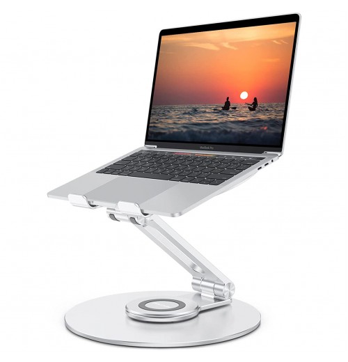 Laptop Stand For Desk Adjustable Height Computer Stand With 360 Rotating Base Ergonomic Laptop Riser For Collaborative Work