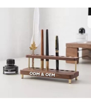 Customized Office Accessories Multi-function Desk Organizer Handmade Wood Pen Holder With Phone Stand