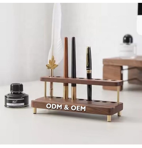 Customized Office Accessories Multi-function Desk Organizer Handmade Wood Pen Holder With Phone Stand