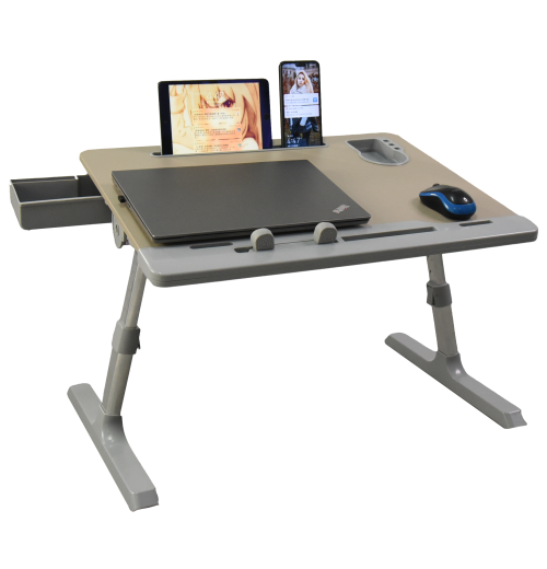 Ergonomic Wooden Laptop Stand with Aluminum Frame - Adjustable and Foldable for Home or Office Use