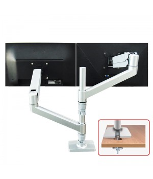 2 Screens 17''-32'' Adjustable Monitor Mount White Dual Arm Monitor Mount Stand