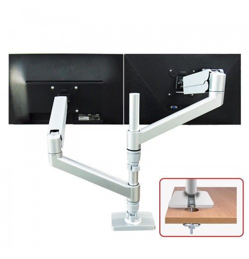 2 Screens 17''-32'' Adjustable Monitor Mount White Dual Arm Monitor Mount Stand