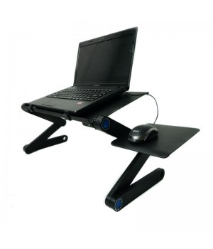 Ergonomic Black Portable Aluminum Desk Ajustable Riser Flexible Foldable Table Laptop Stand Cooling Fan Computer Desk